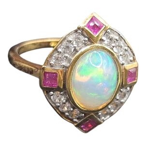 Opal and Zircon Ring